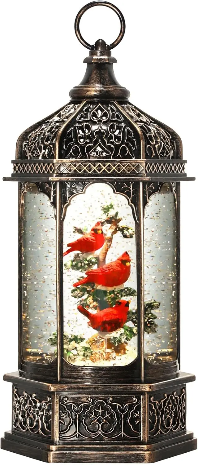 

Snow Globe Christmas Lantern with Timer & Music, USB/Battery Powered Birdcage Decor - 12.5 Inch