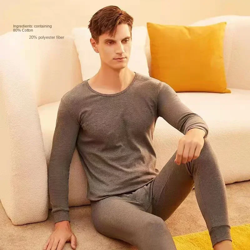 Men\'s Cotton Underwear Set Long Johns Warm Comfortable Underwear Base Shirt Collar Round Collar All Fashion Casual Solid Color