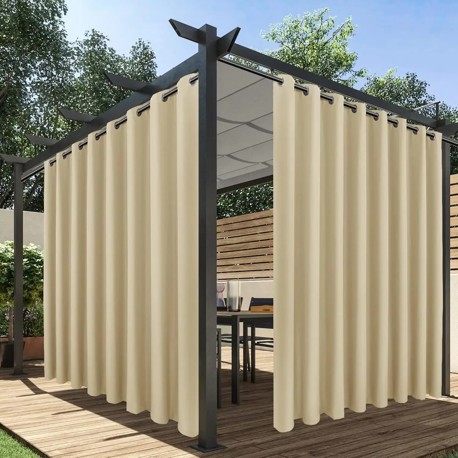 

W_Extra Wide Outdoor Curtains for Patio Waterproof, 4 Panels - 110 x 120 Inch - Privacy & Light Filtering Curtains Cream Grommet