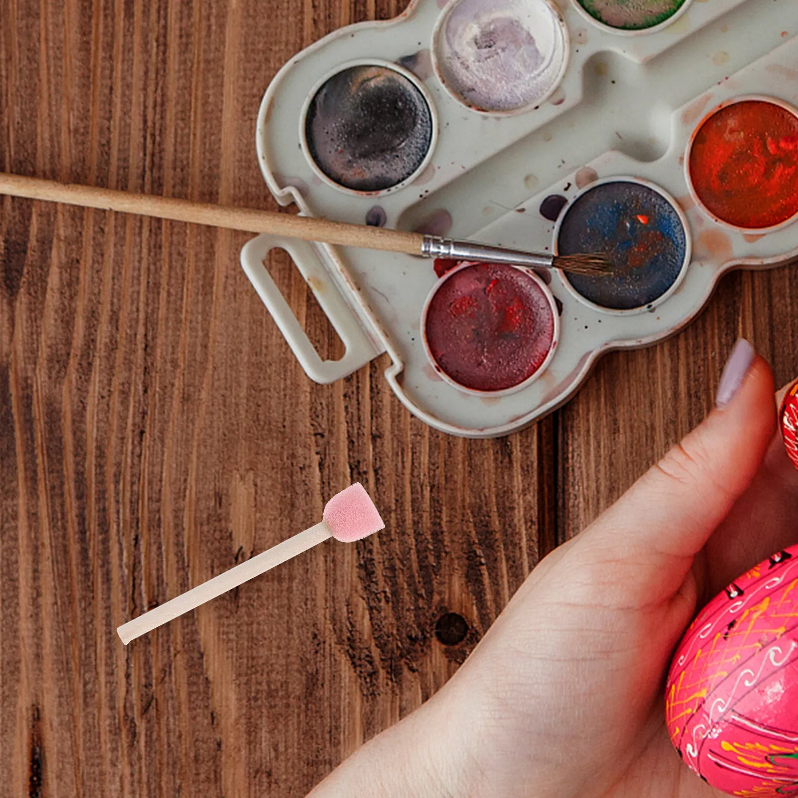 Art Craft For Preschool - ชุดแปรงฟองน้ำทรงกลม 40 ชิ้น ด้ามไม้ หัวนุ่ม สำหรับงานศิลปะ