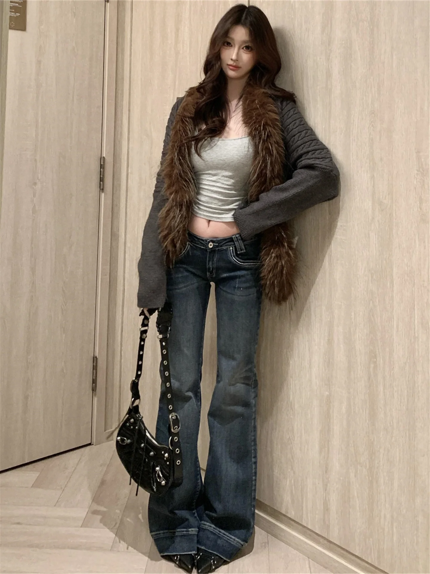 

Extended Length Slim Fit Low Waist Bell Bottom Jeans Women's Spring Casual Floor Length Pants Hot Girl Style Soft Cotton Denim