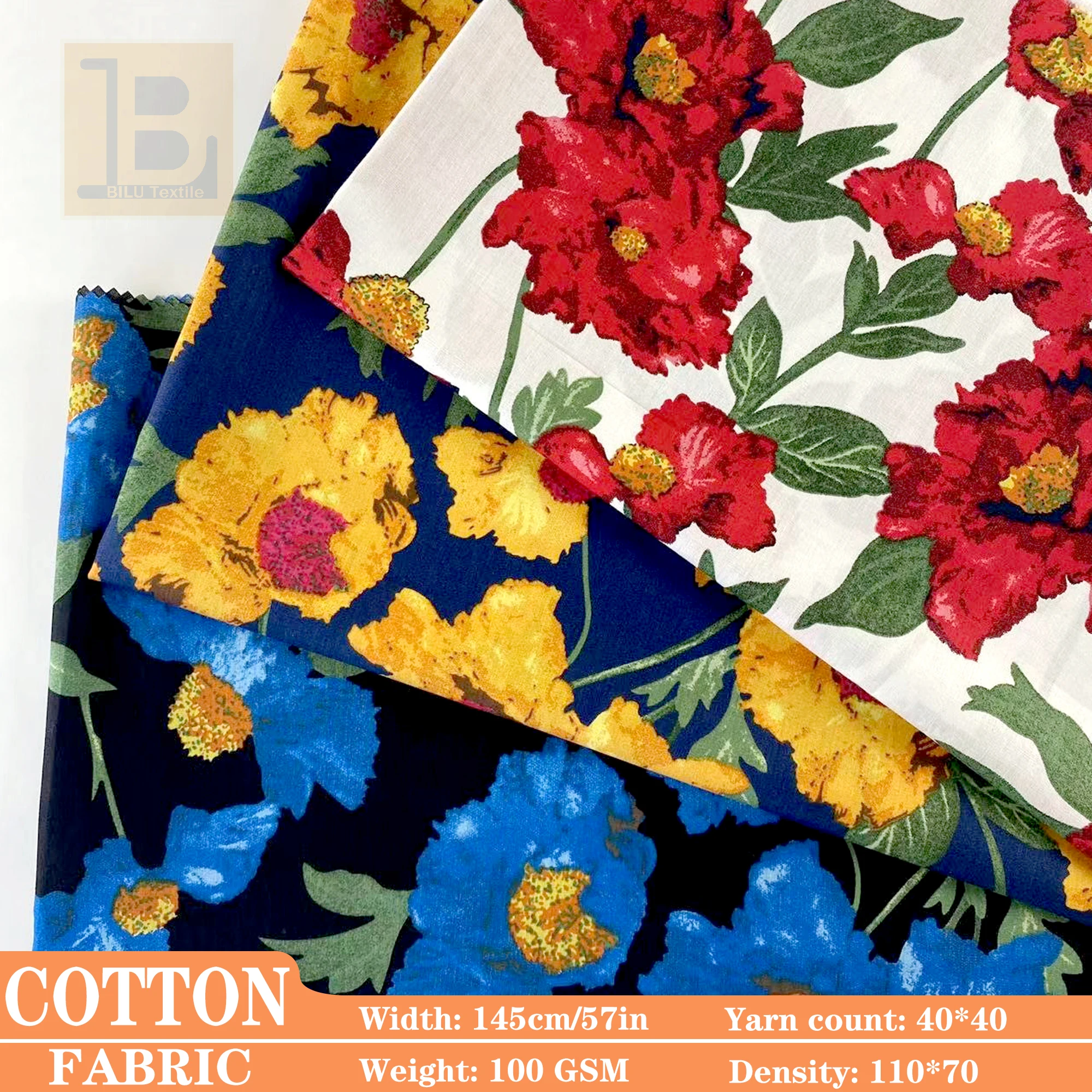 

Cotton Printed Fabric,40s Poplin Cotton Cloth Like Liberty Style Big Flowers Floral For Kids Dresses DIY Sewing Clothing