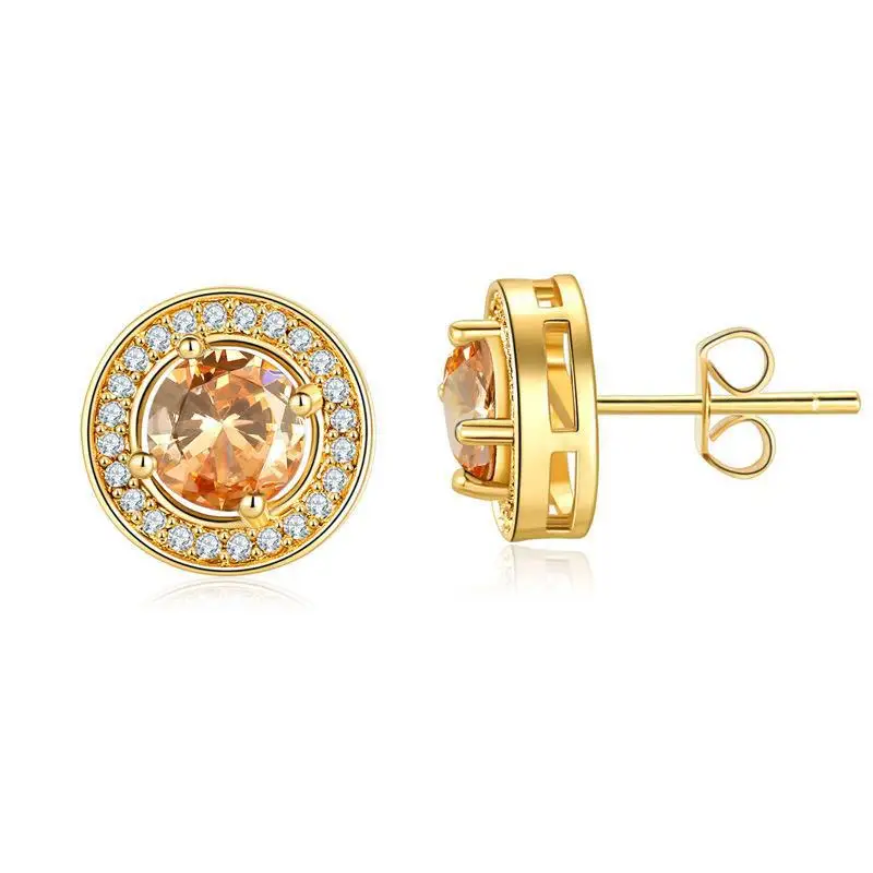 Classic Royal Blue Red Champagne Zircon Round Stud Earrings