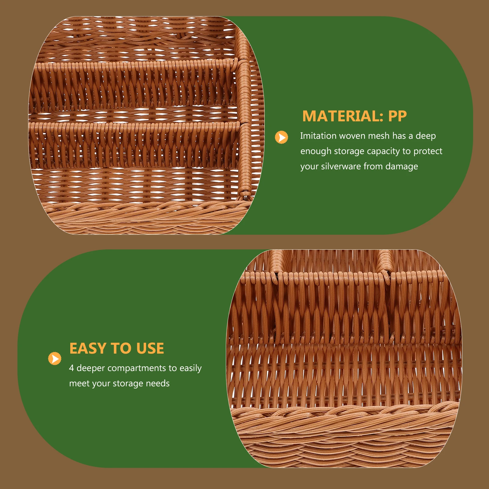 

Imitation Woven Mesh 4 Compartments Cutlery Storage Basket Rattan Tray Organizer Kitchen Accessories Cutlery Storage Basket