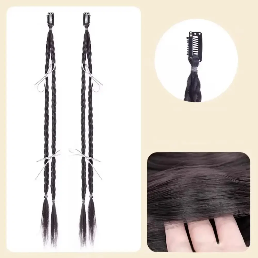 Peluca sintética de doble cola de caballo para mujer, horquilla de lazo, trenza falsa, extensión de cabello natural, clip de simulación, accesorios