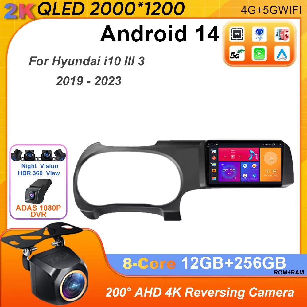 Android14 For Hyundai i10 III 3 2019 - 2023 LHD Car Radio Wireless Carplay GPS Navigation Multimedia Video Player 4G Head Unit