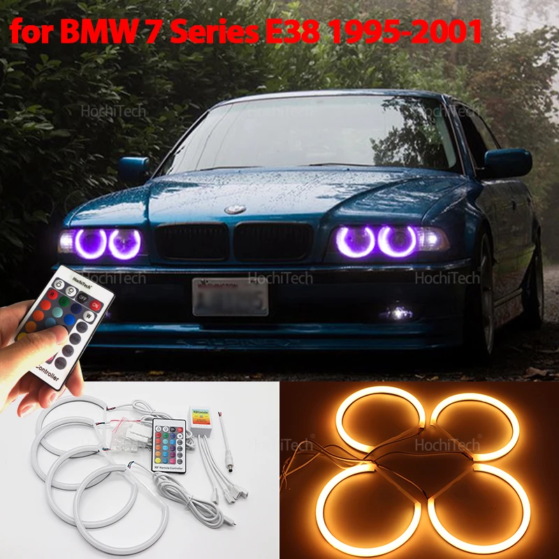 Remote Control 16-Color RGB Cotton LED Angel Eyes Rings for BMW 7 Series E38 740i 740iL 750i 750iL 730d 740d 728i 1995-2001