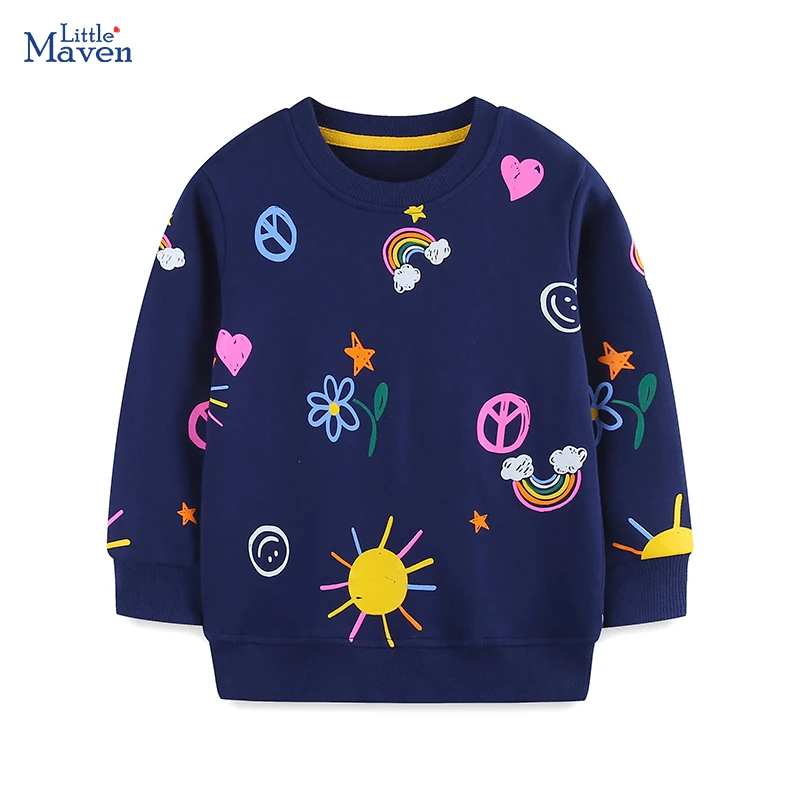 Little maven Children's Clothing Kids Clothes Girls 2024 New Autumn Spring Cartoon Rainbow Flowers Sweatshirts Tops Cotton