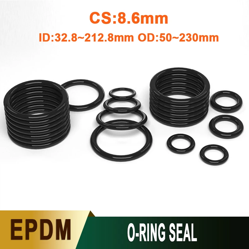 EPDM O-Ring Seal Thick CS 8.6mm OD 50~230mm Rubber Gasket Ring Waterproof Oil Resistant Seal Gasket for Automotive Plumbing Pump