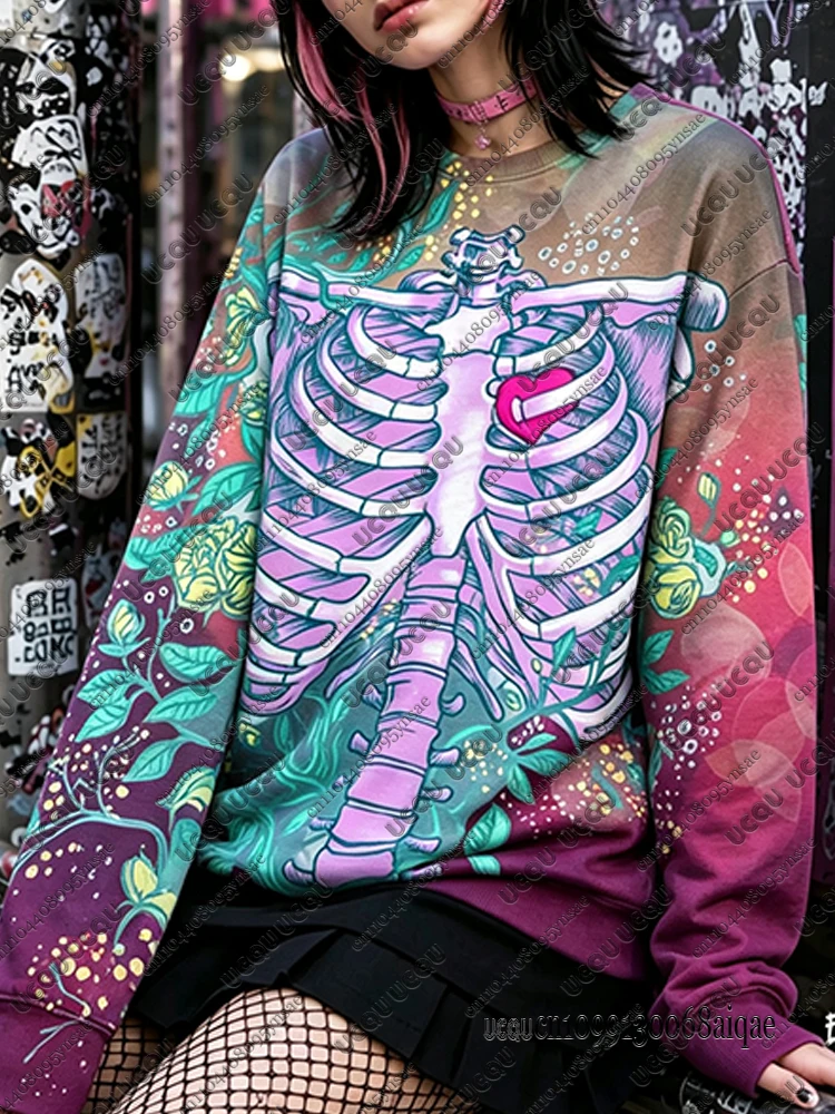 2026 Autumn Winter Gothic Hip Hop Kawaii Halloween Hoodies For Women Y2K Skull Street Sweatshirts Girls Halloween Cosplay Tops