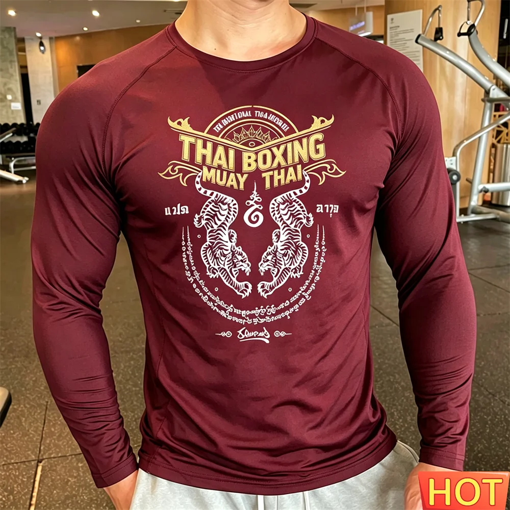 Camiseta de manga larga para hombre de Muay Thai, transpirable, para hombre y mujer, para fitness al aire libre, Muay Thai, otoño, elástica, para entrenamiento, camisetas para hombre.