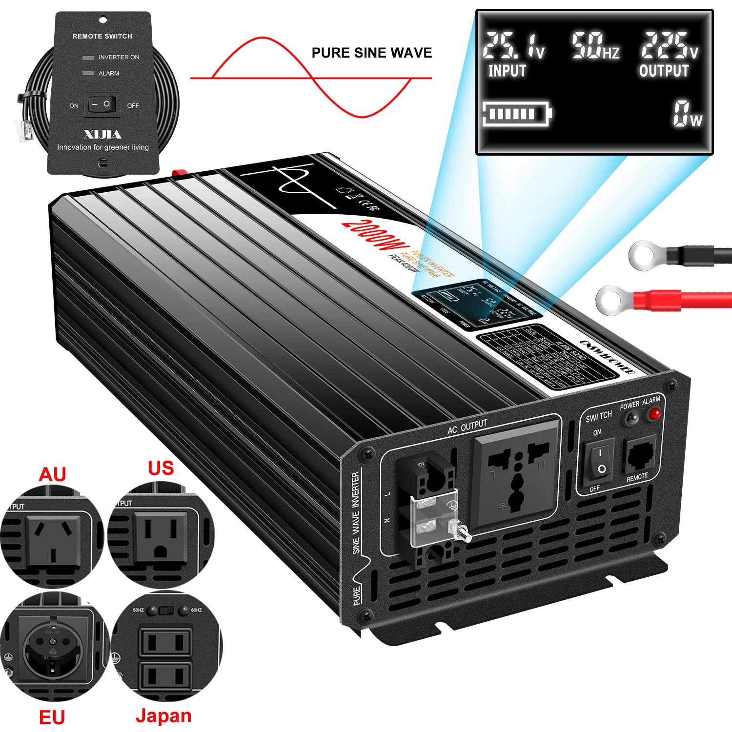 1500W 2000W 2500W 3000W pure sine wave solar power inverter 12V/24V/48V DC to 110V 220V AC LCD screen