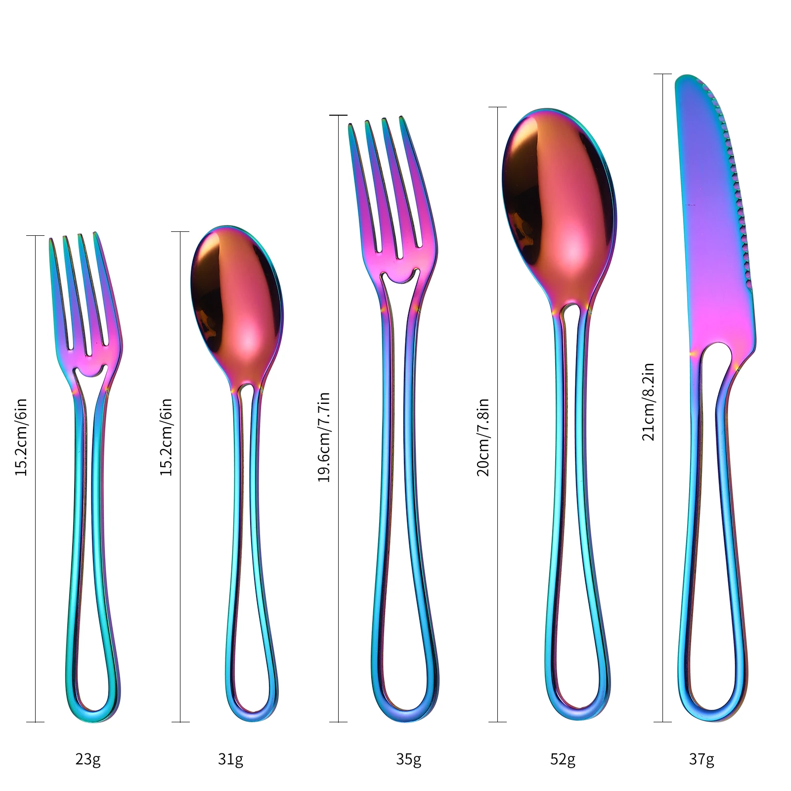 A · HOUSEWARE Rainbow Silverware Set Hollow Handle Flatware Set for 8 Durable Stainless Steel Cutlery 40 Pieces  Eating Utensils