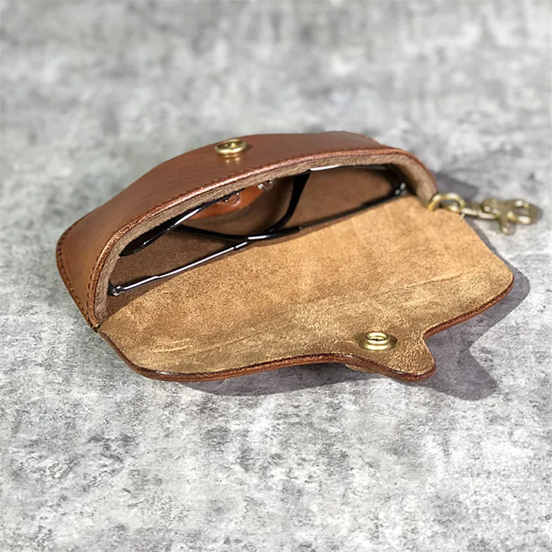 Sac à lunettes vintage en cuir véritable pour hommes et femmes, étui à lunettes de soleil en cuir de cercle, décontracté, simple, créateur de luxe, véritable cheval fou, mode