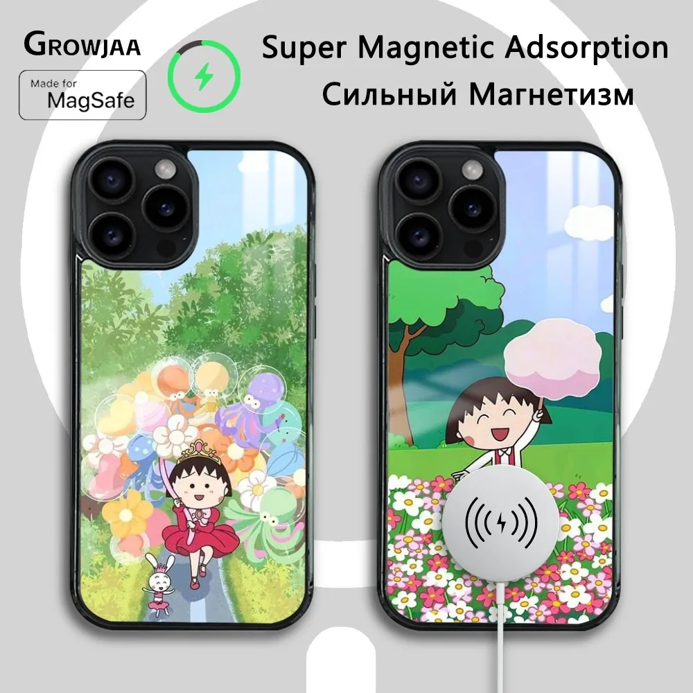 Cartoon C-Chibi M-Maruko-Chan Phone Case For iPhone 16 15 14 13 12 11 Pro Max Plus Mini Magsafe Mirror Wireless Magnetic Cover