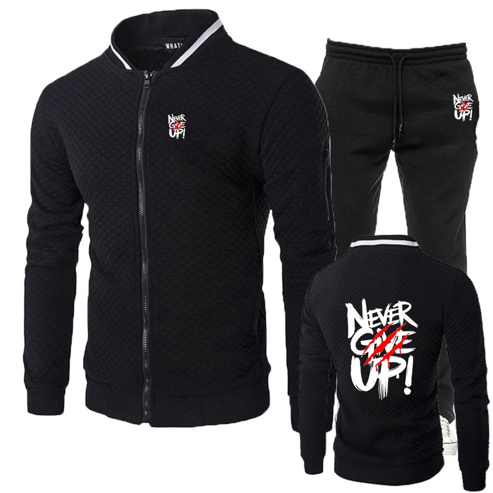 

2025 Men's Not Afraid Of Failure Print New Style Spring And Autumn Silm Fit Zipper Cotton Sweatshirt+Sweatpant Suit