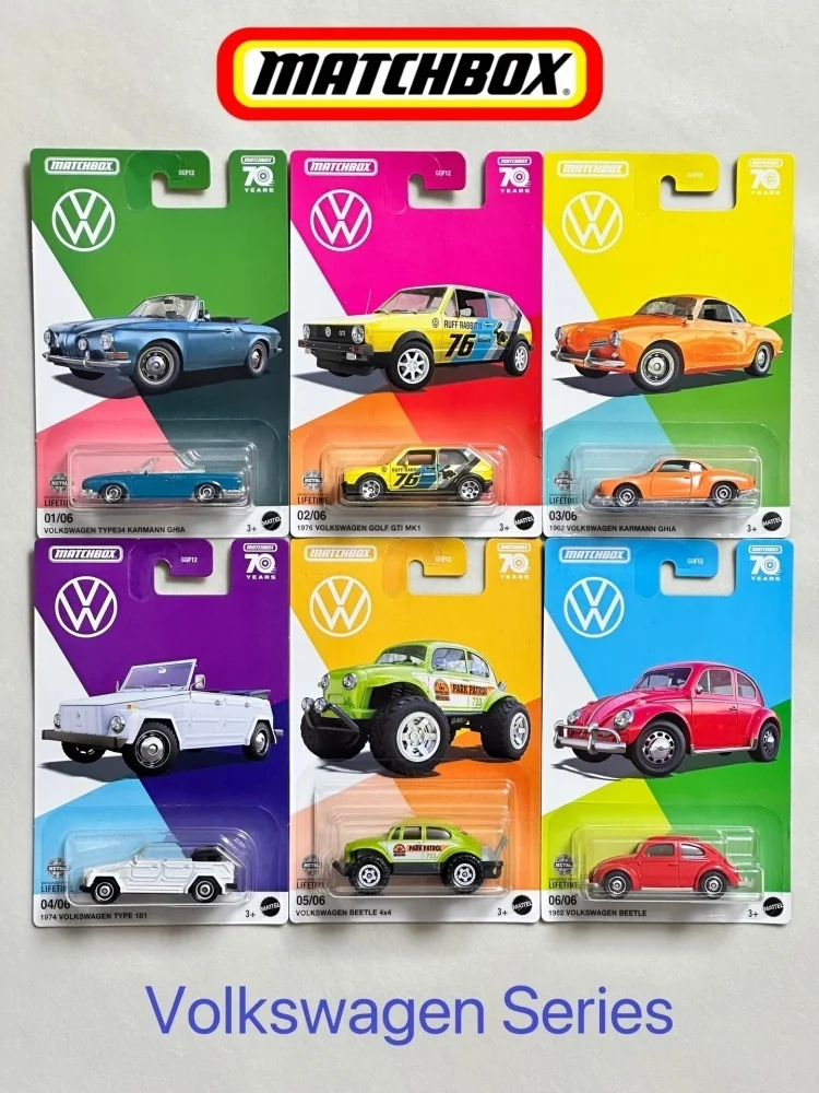 Carros em Miniatura Matchbox Volkswagen 70º Aniversário Origem Japão GGF12 Karmann Ghia Beetle Golf GTI MK1 Civic Type R Coleção