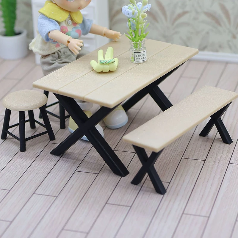 

1Set 1:12 Dollhouse Miniature Tables Round Stool Outdoor Camping Chair Model Decor Toy Doll House Accessories