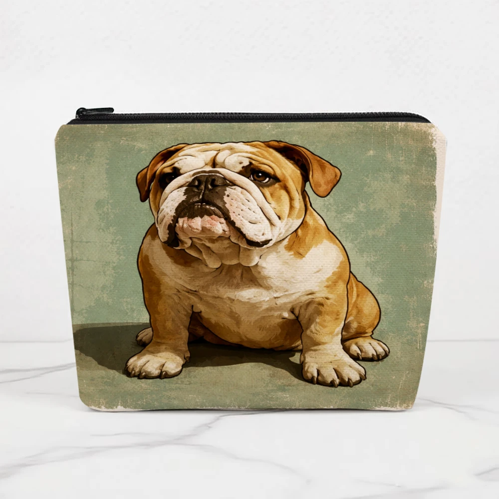 Bulldog Portrait On Green Background Makeup Bags for Girls Cosmetic Pouch Toiletry Bag Pencil Case Travel Storage