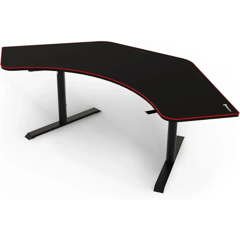 L-Shaped Gaming Desk with Full Coverage Mouse Pad, Adjustable for Standing or Seated Use, Black