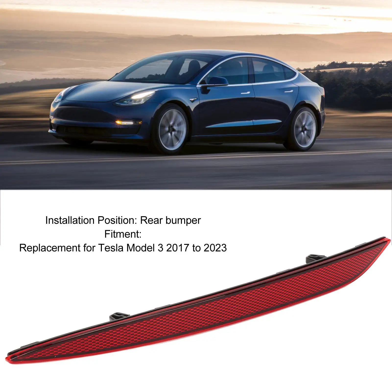 Rear Bumper Reflector Tail Light Reflectors Fadeproof for model 3 2017 To 2023