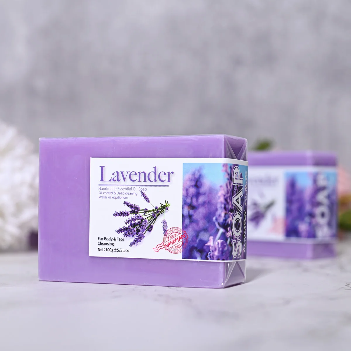 Jabón de aceite esencial de planta de lavanda, 100g, vitamina C, jabón de limpieza Facial, cúrcuma para un tono uniforme de piel