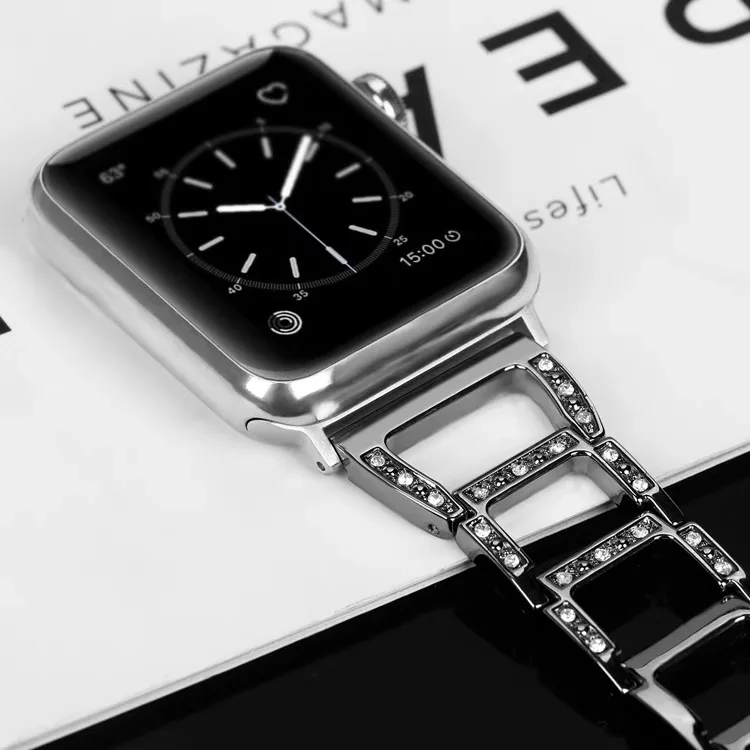 D Strap For Apple watch Band 7 44mm 40mm 38 42 mm Luxury Metal Diamond Bracelet steel Loop for iWatch serie 3 4 5 6 se 45mm 41mm