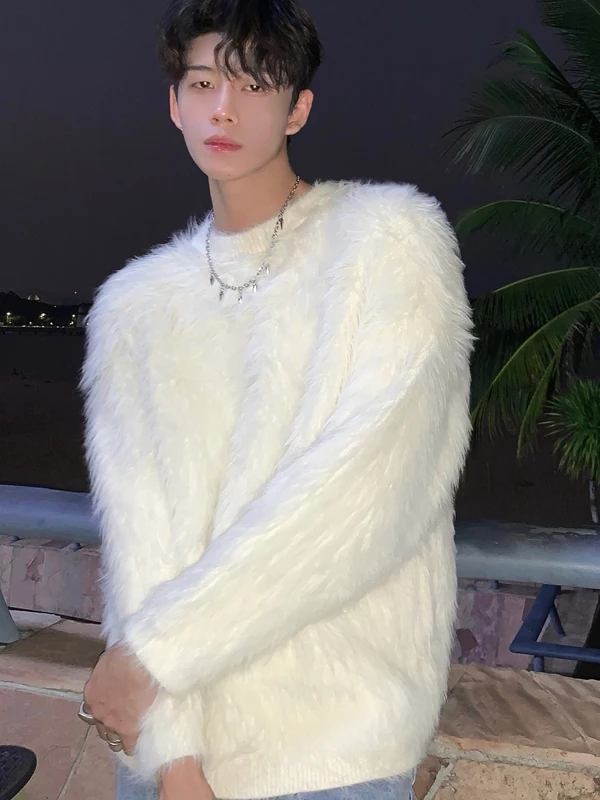 

American Sle Men's Thiened Loose Fit round Ne Knitted Sweater Simulated Mink Soft Warm Lazy Winter Casual Faion