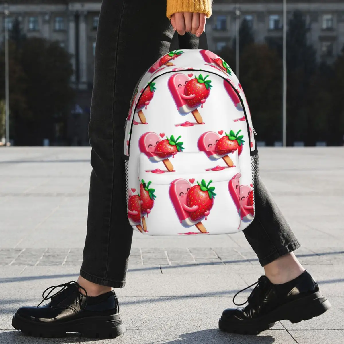 Strawberry Ice Cream Dessert Backpack Student BookBag Men Women School Bag Laptop Shoulder Bags