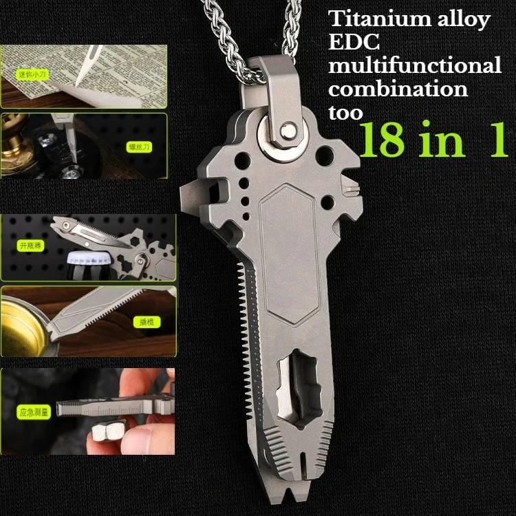 18 in 1 Outdoor Camping Portable Emergency Titanium Alloy Multifunctional EDC Combination Tool Pry Bar Screwdriver Wrench