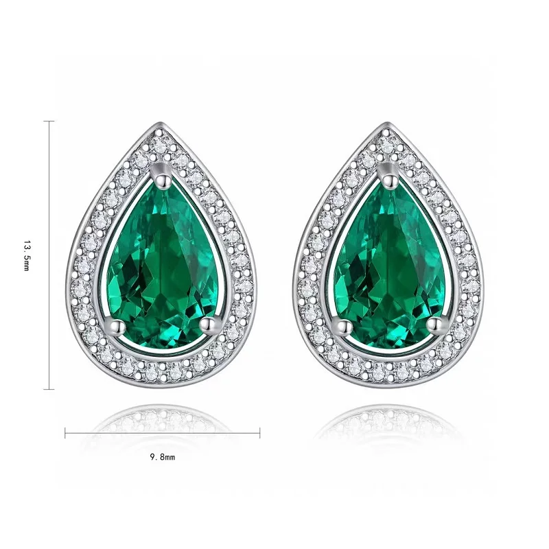 

Ruihe New Fashion 925 Silver 1.95ct Lab Grown Emerald Pear Shape Gemstones Jewelry for Women Party Gifts Custom Stud Earrings