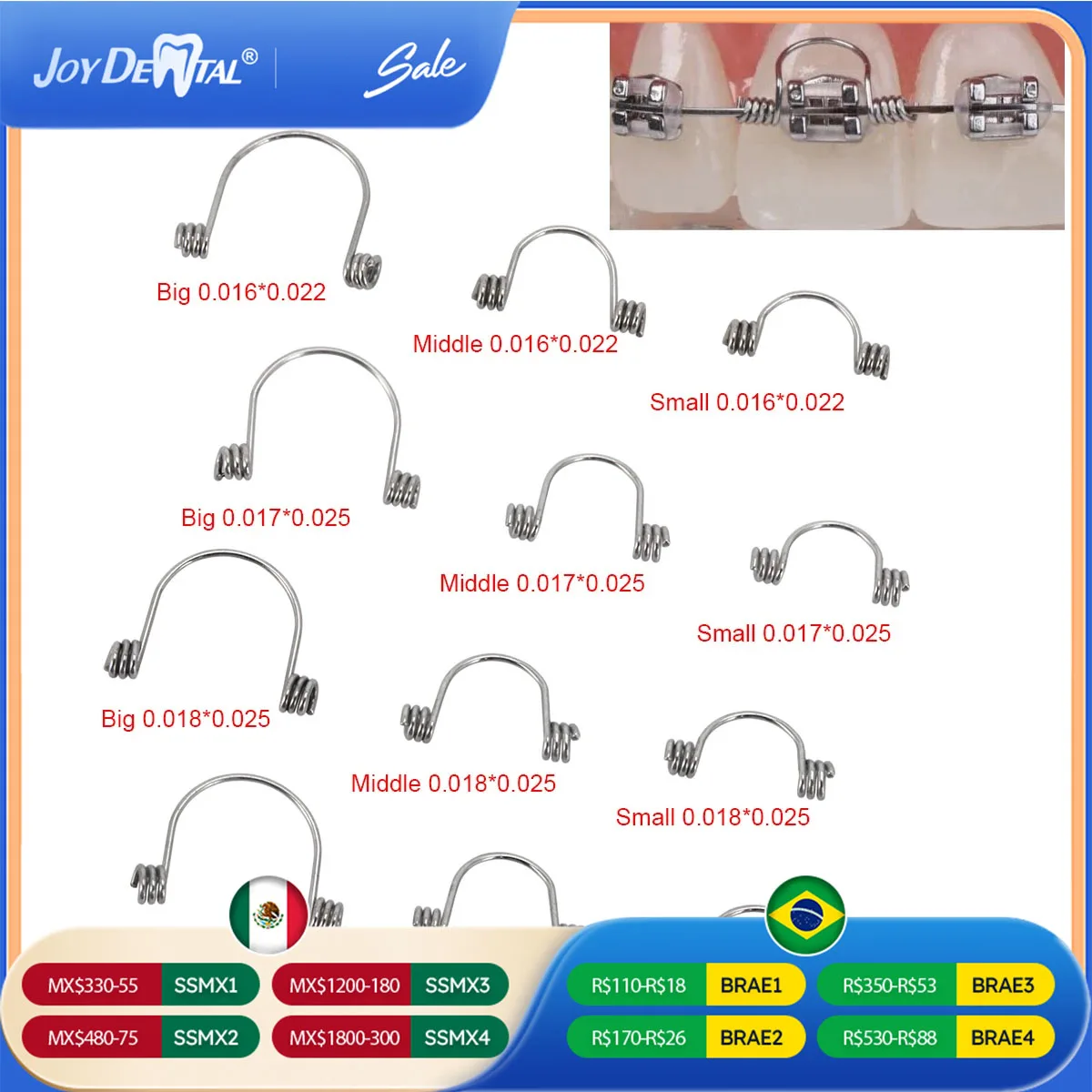 

10 шт./пакет, стоматологические ортодонтические передние зубы, крутящий момент, прямоугольные пружины, маленькие, средние, большие для арочных проводов, прямоугольные