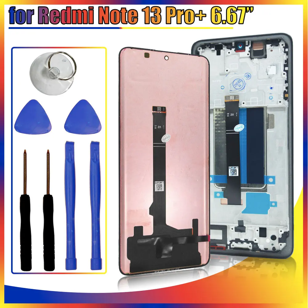 AMOLED LCD for Xiaomi Redmi Note 13 Pro+ 5G 23090RA98I LCD Display Touch Screen Digitizer for Redmi Note 13 Pro+ 4G With Frame