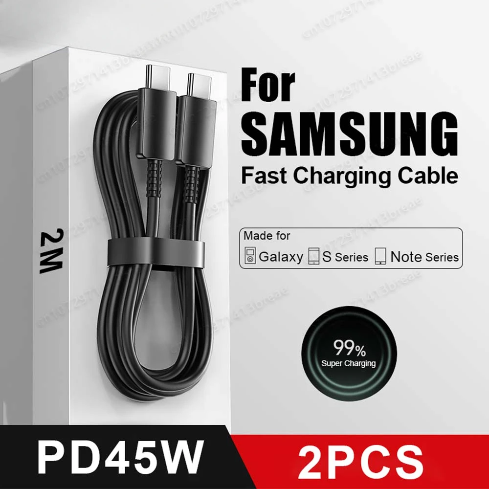 Cable de carga rápida PD45W para Samsung Galaxy S20, S22, S23 Ultra, Note 10, 20, A53, 54, Cable de datos USB tipo C de carga súper rápida, 1-2 uds.