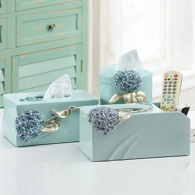 

European Resin Tissue Box Relief Flowers Decorative Living Room Desktop Paper Boxes Bedroom Bedside Modern Tissues Organizer