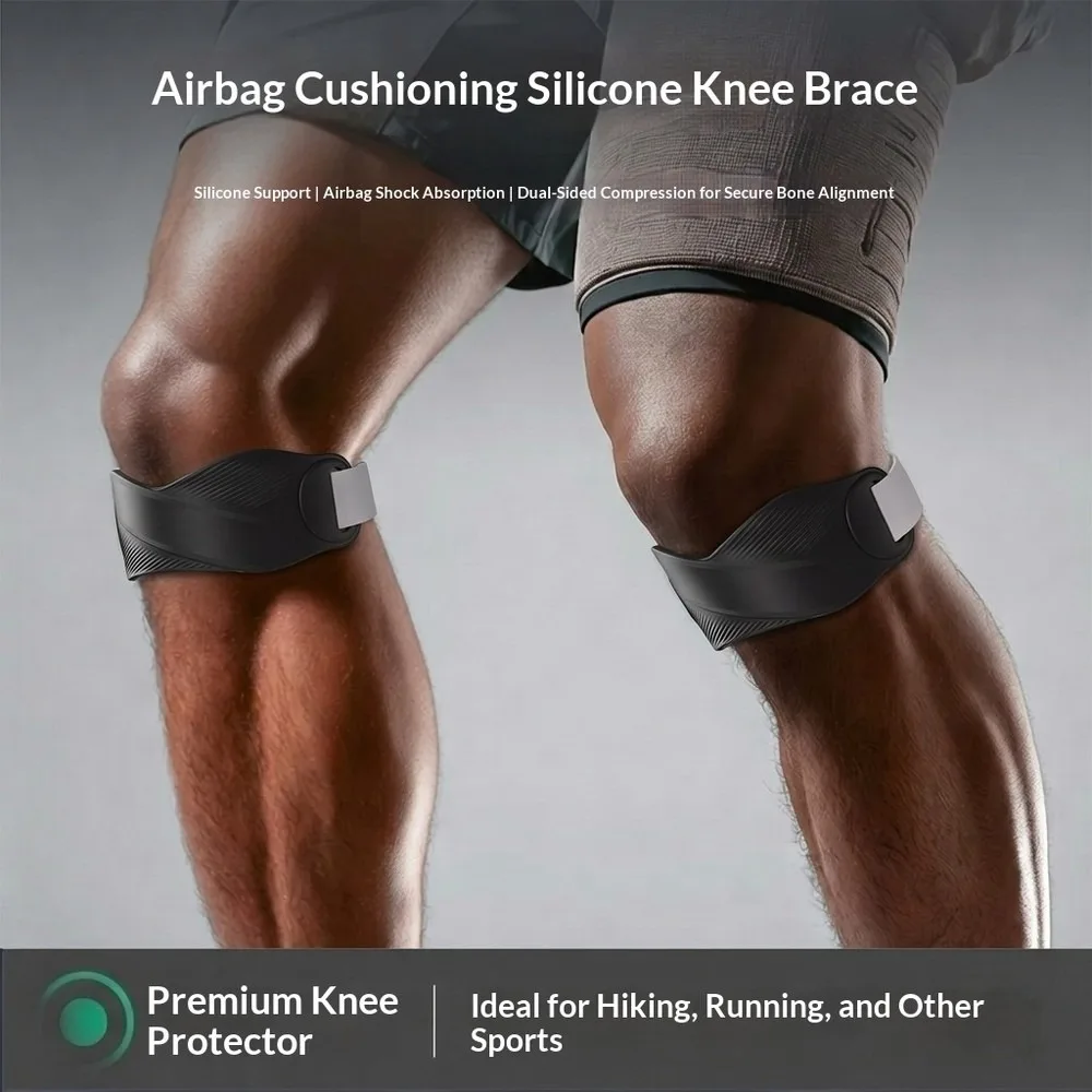 Adjustable Silicone Patella Knee Strap with Air Cushion for Running Cycling Jump Rope Meniscus Support Shock Absorption