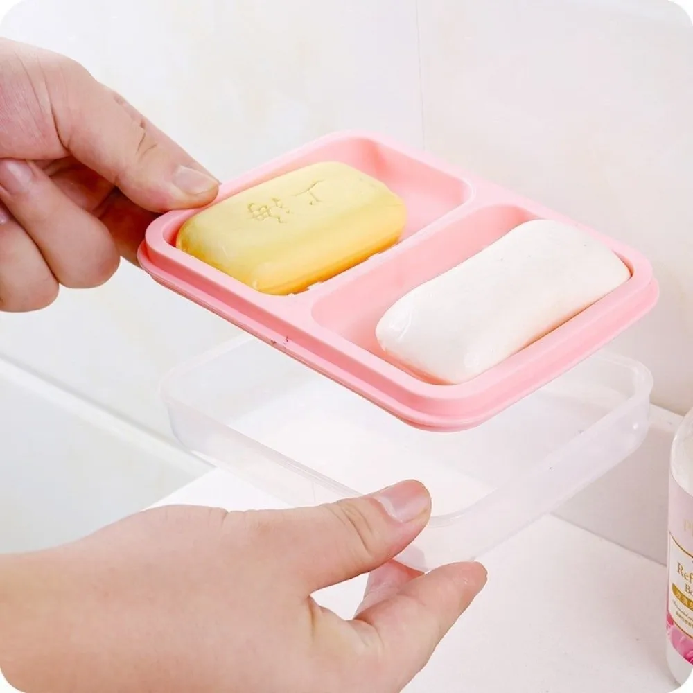 Plastic Double Compartment Soap Dish Clean Soap Drain Function Soap Storage Case Creative Portable Drain Soap Box Bathroom Use