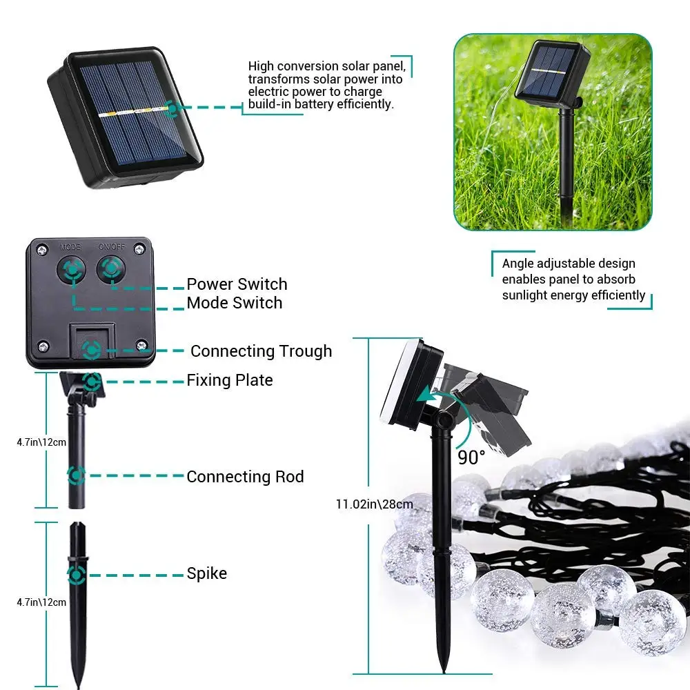 Outdoor Solar Lichterketten LED solar betrieben wasserdicht 8 Modi Kristall kugel Lichter Solar Fee Terrassen leuchten für den Garten