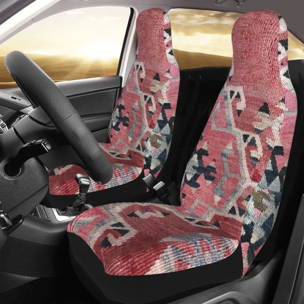 Boho Kilim Persian Carpet Woven Textile Car Seat Cover 3D Print Turkish Tribal Ethnic Art Seat Covers for Cars SUV or Van Auto