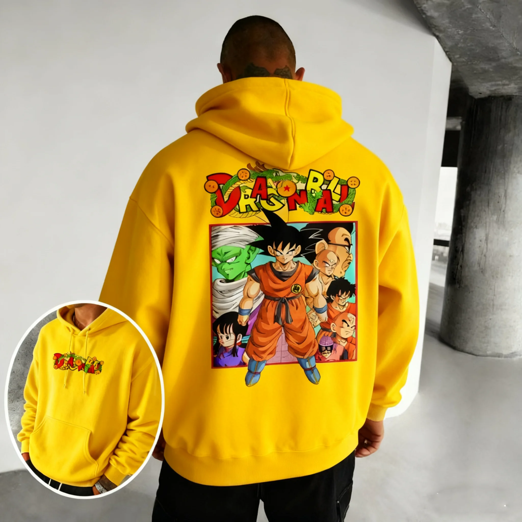 เสื้อฮู้ดพิมพ์ลายอนิเมะดราก้อนบอลซูเปอร์ไซย่าสไตล์เรโทรใหม่ ดีไซน์หลวมแบบปรับแต่งได้สำหรับผู้ชายและผู้หญิง