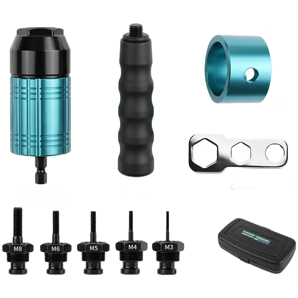 Electric Rivet Nut Tool Adapter Kit For M3 To M8 Mandrels With For Quick Release Chuck And Ergonomic Handle For Drill Conversion