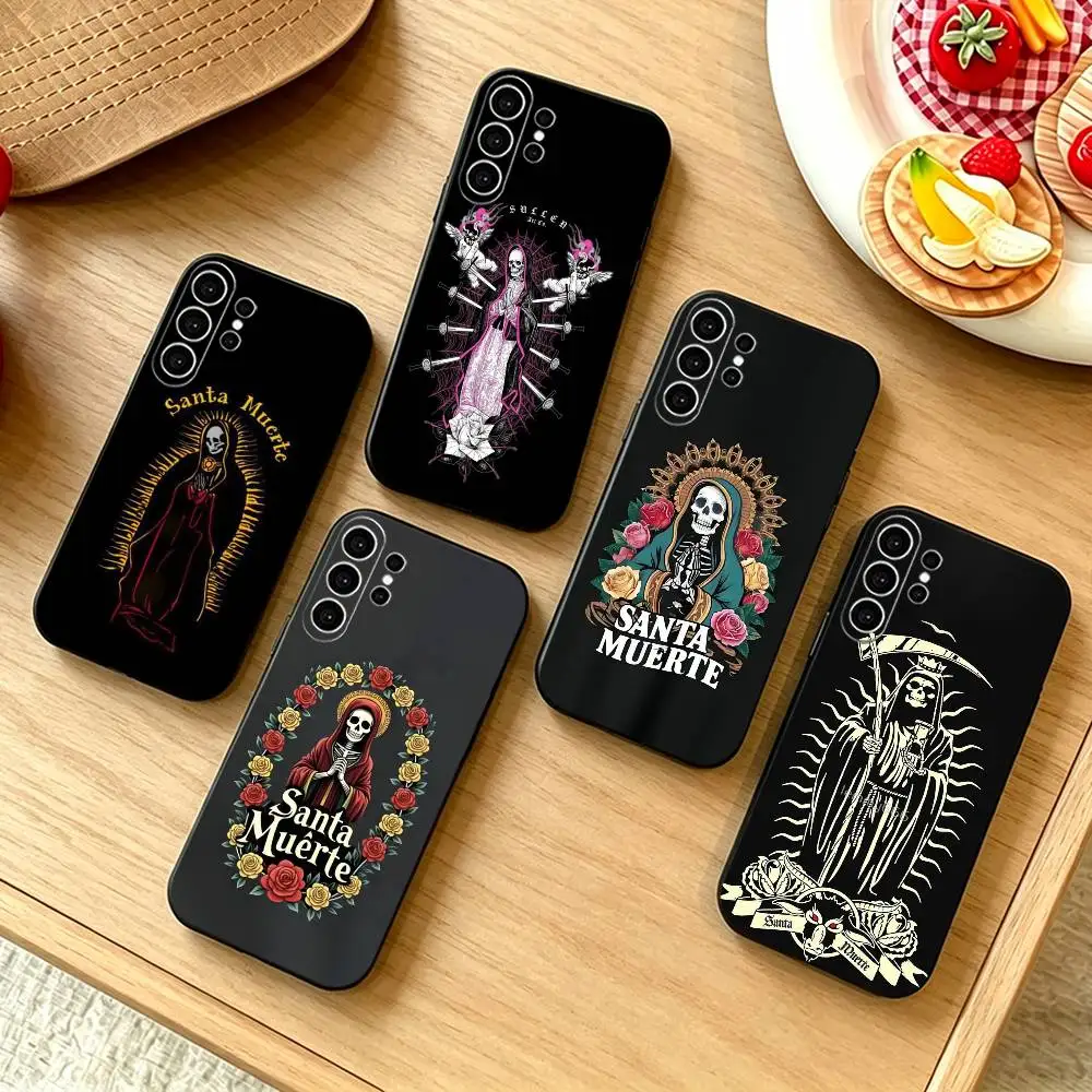 S-Santa M-Muerte P-print Phone Case For Samsung S25,S24,S21,S22,S23,S30,Ultra,S20,Plus,Fe,Note,10,9,5G Black Cover