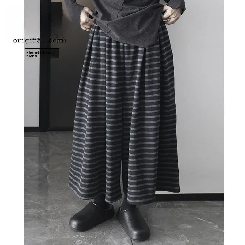 

Утепленные широкие брюки-палаццо женские свободного кроя для осени и зимы, повседневные, больших размеров, в полоску, длиной 7/8, в стиле юбка-брюки