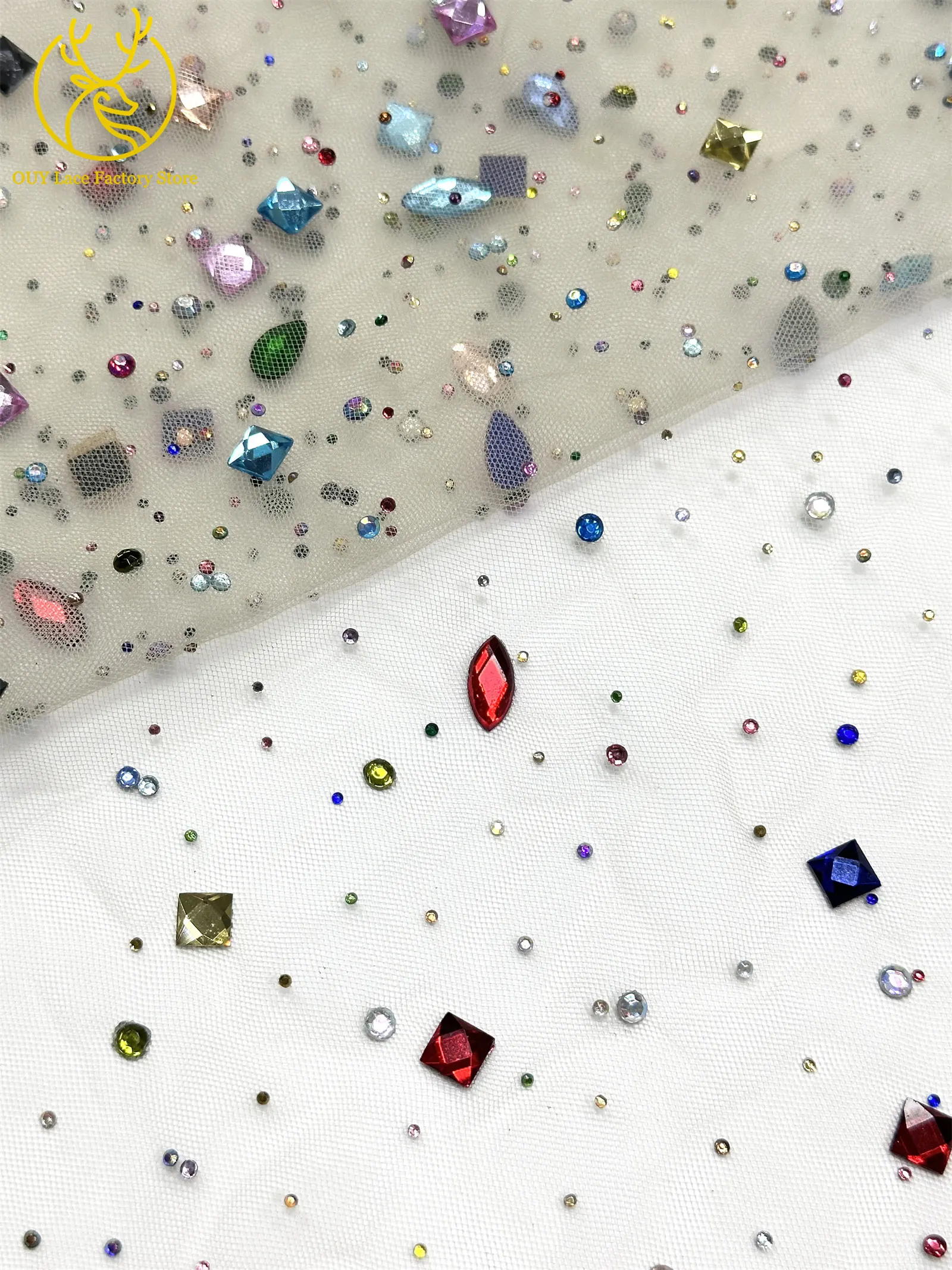 Eleganter nigerianischer Strass-Tüll-Spitzenstoff 2026 – Französischer farbenfroher Stein-Mesh-Spitzenstoff für Hochzeitskleider – Detail 20