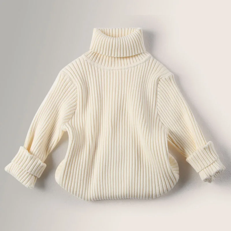 

Autumn Winter New Baby Boys Girls Turtleneck Sweaters Kids Pullover Top Solid Color Knitted Bottoming Sweaters Children Clothing
