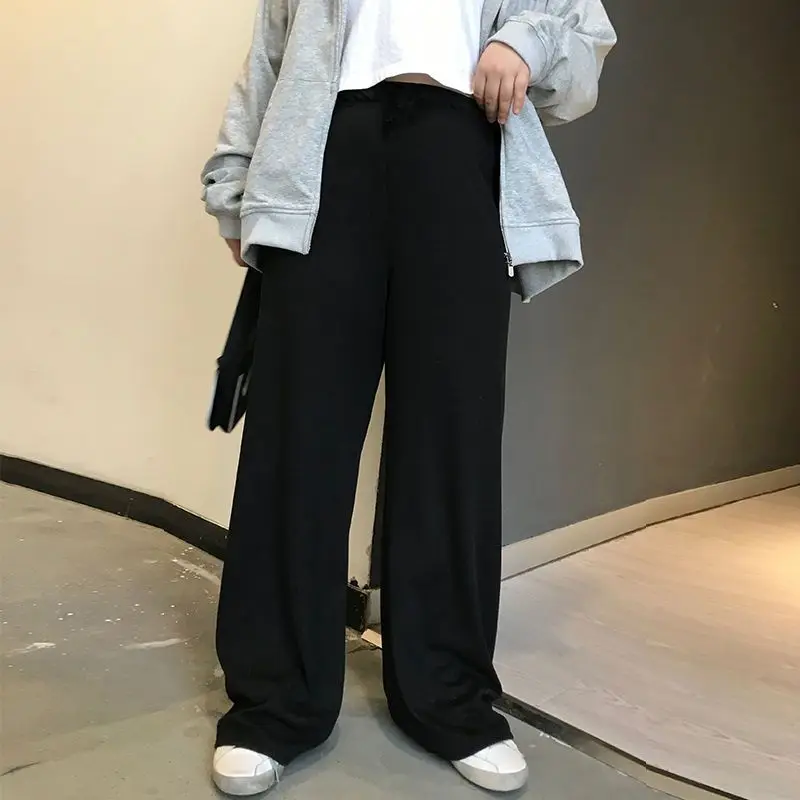 

QWEEK Oversized Casual Black Pants Women Baggy Korean Fashion Basic Wide Leg Trousers High Waist Loose Summer Thin Pantalones