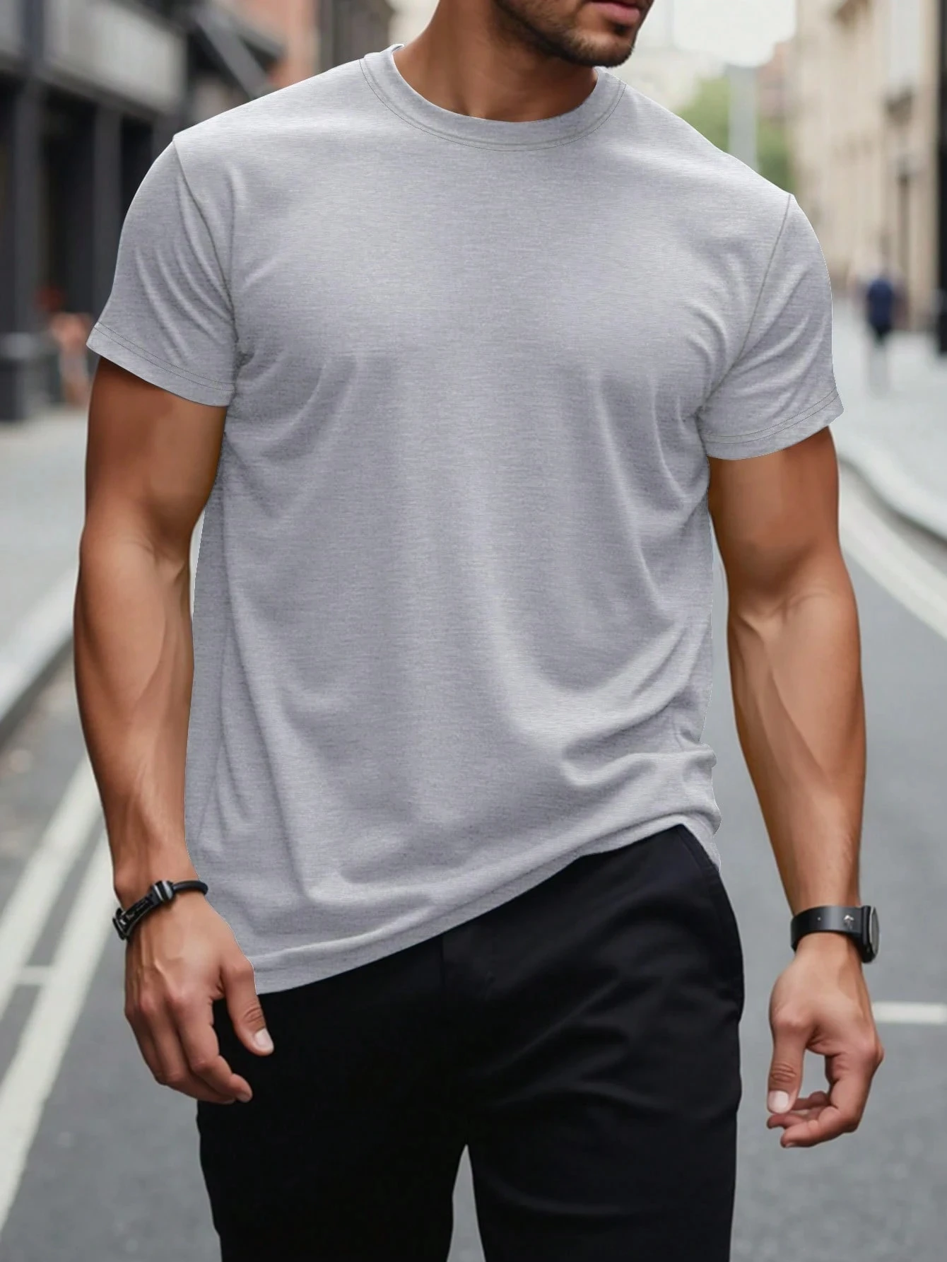 Manfinity Homme الرجال بلون طاقم الرقبة قصيرة الأكمام تي شيرت غير رسمي الرجال تي شيرت الرجال تي شيرت الرجال عادي تي شيرت