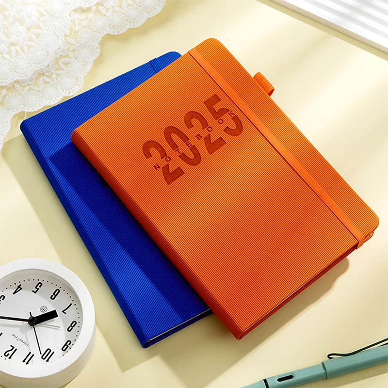 2025 Calendar Notebooks Vertical Leather Cover Color Month Index Planner Elastic Strap A5 Agenda Office School Supplies