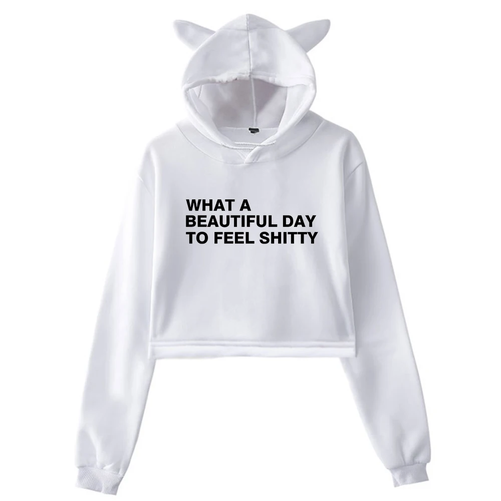 GF لورين سبنسر سميث يا ألبوم يوم جميل هوديي آذان القط قمصان سويت شيرت بقلنسوة كم طويل المحاصيل ملابس نسائية