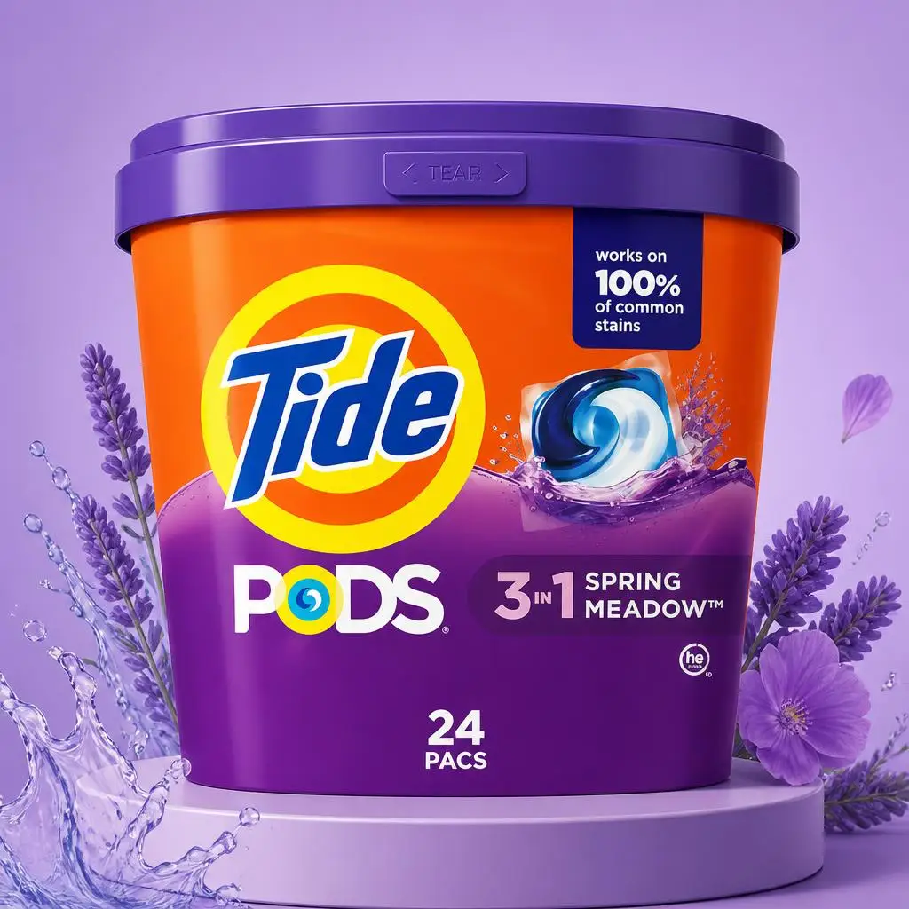 Cápsulas de Detergente para Ropa, Paquete de 8, Aroma Prado Primaveral, Alta Eficiencia, Limpieza Profunda Concentrada, Sin Parabenos, Resistente a Niños